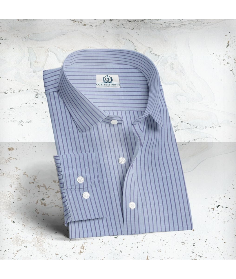 chemise Lin Bleu Rayures