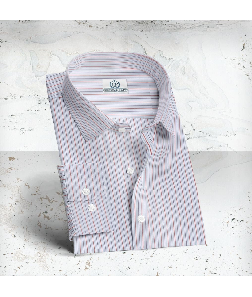 Chemise Fines Rayures Bleu Rouge