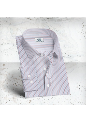 Chemise Fines Rayures Bleu Rouge
