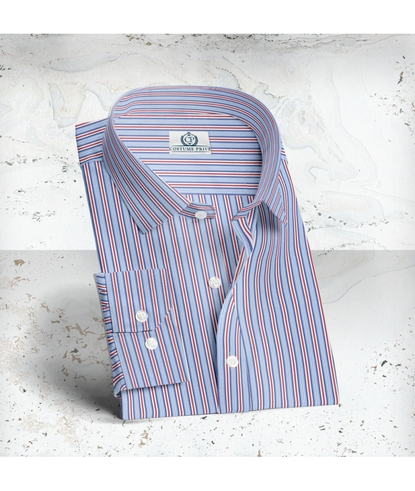 Chemise Larges Rayures Bleu Rouge