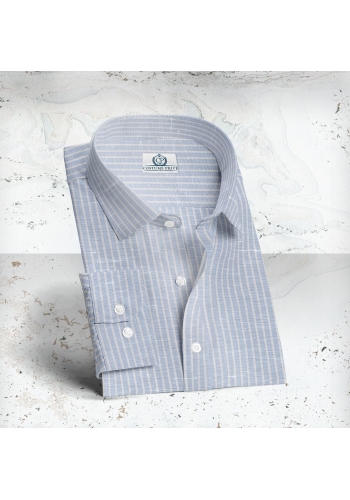 Chemise bleu Lin rayures blanches