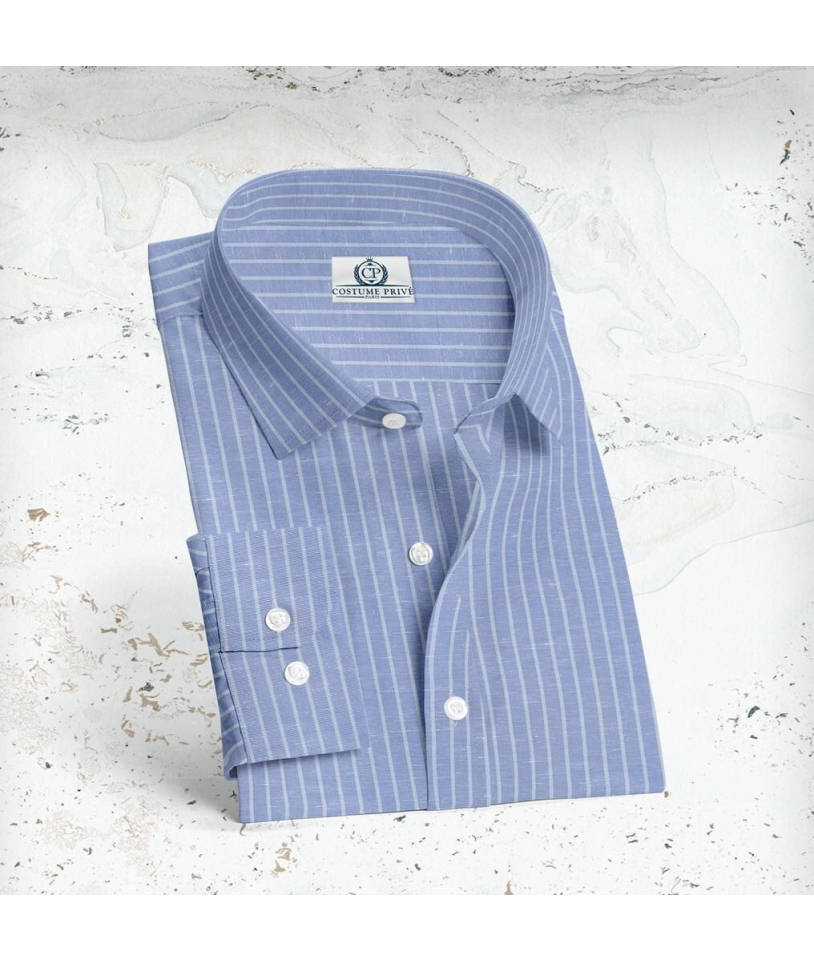 Chemise Bleu rayures Coton Lin