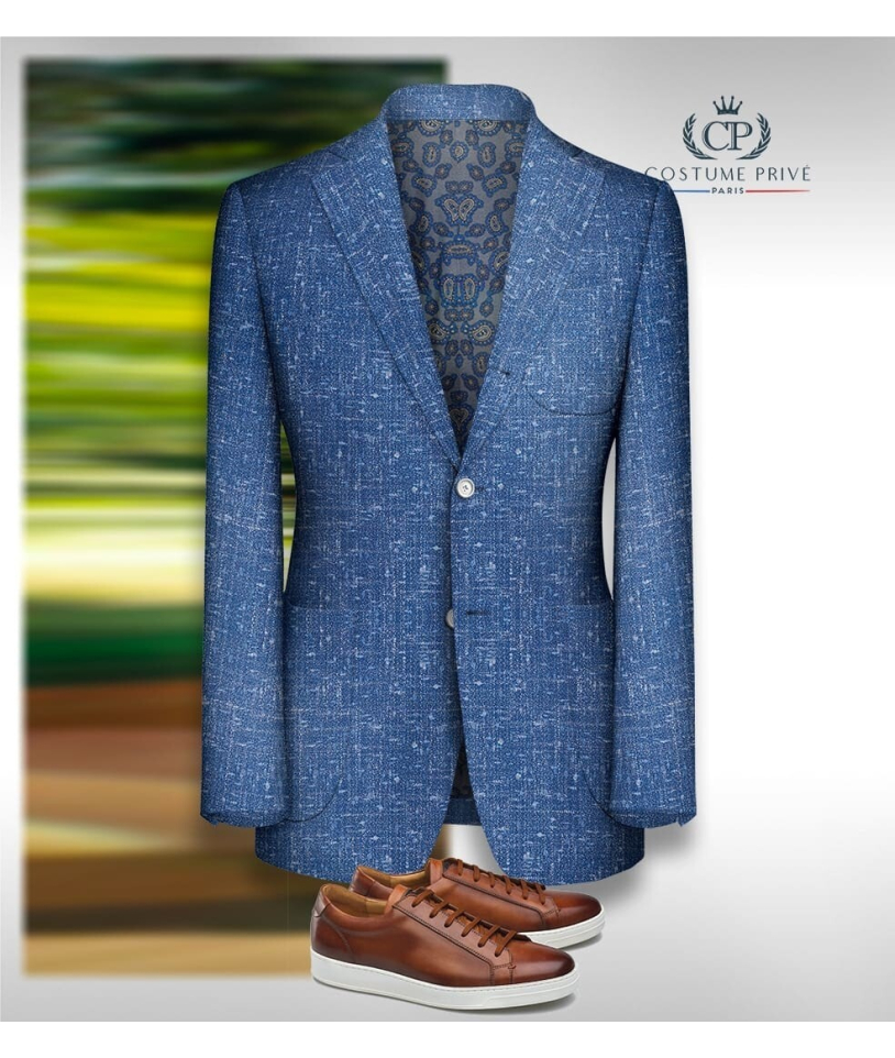 Blazer Bleu Tweed Été : L'Élégance Premium Légère
