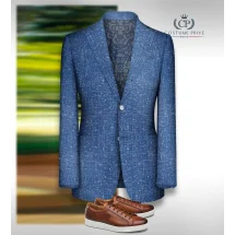Blazer Bleu moyen Tweed Eté — sur mesure — Costume Privé Paris