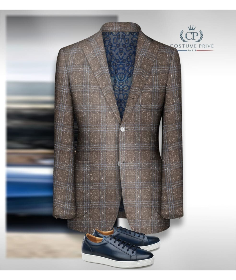 Blazer brun tweed carreaux