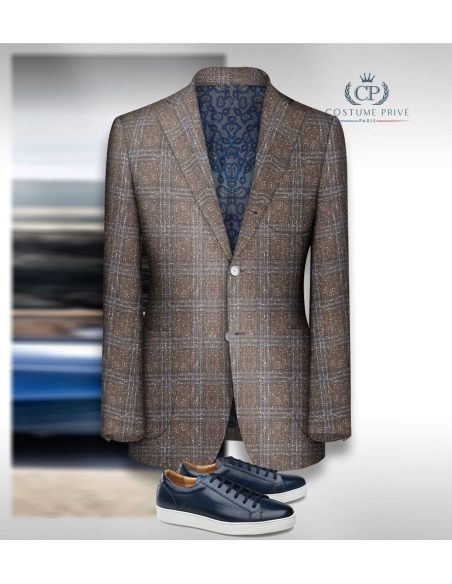 Blazer brun tweed carreaux
