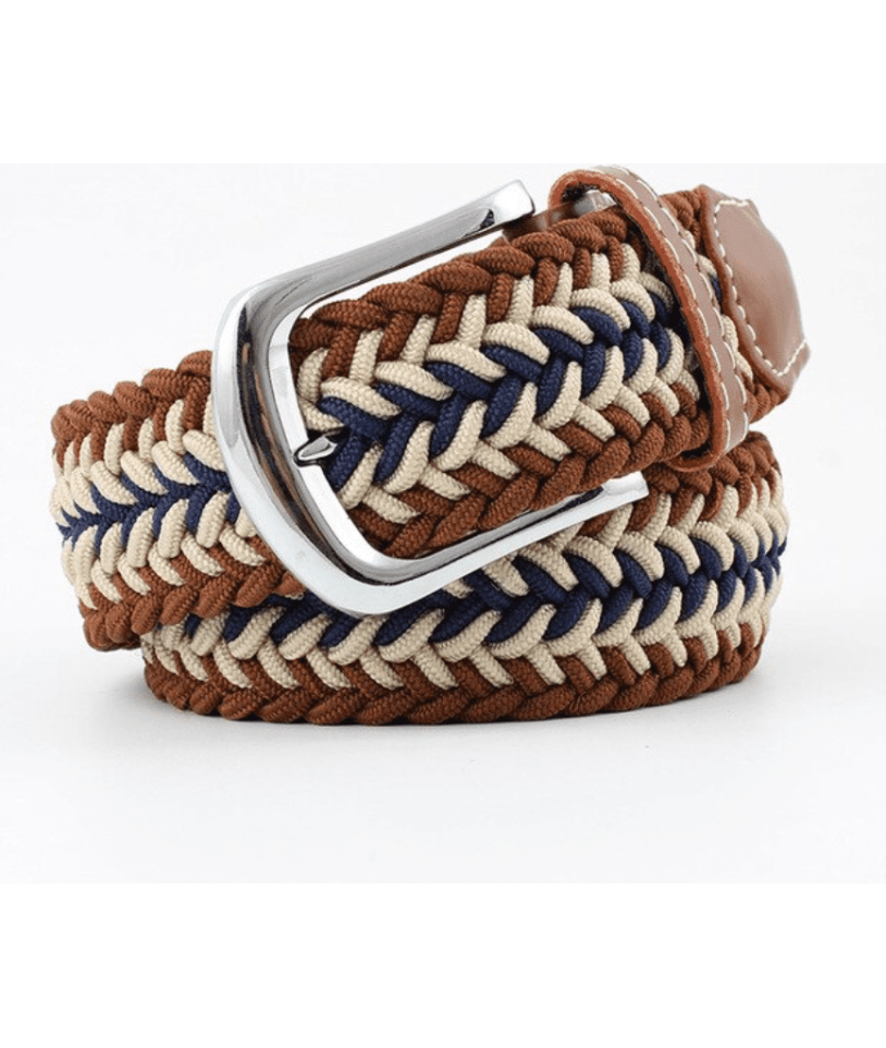 Ceinture Tressée tricolore marron
