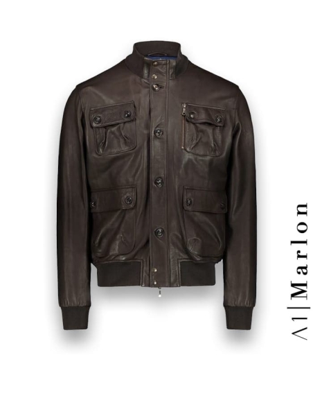Blouson Cuir marron foncé A1 Marlon en agneau souple