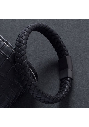 Bracelet Tressé en Cuir Noir - Élégance et Style Authe...