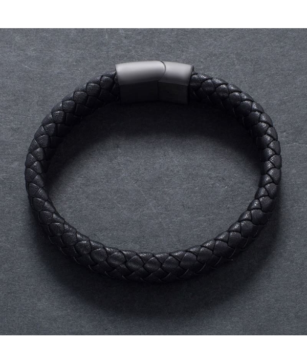 Bracelet Tressé en Cuir Noir - Élégance et Style Authe...