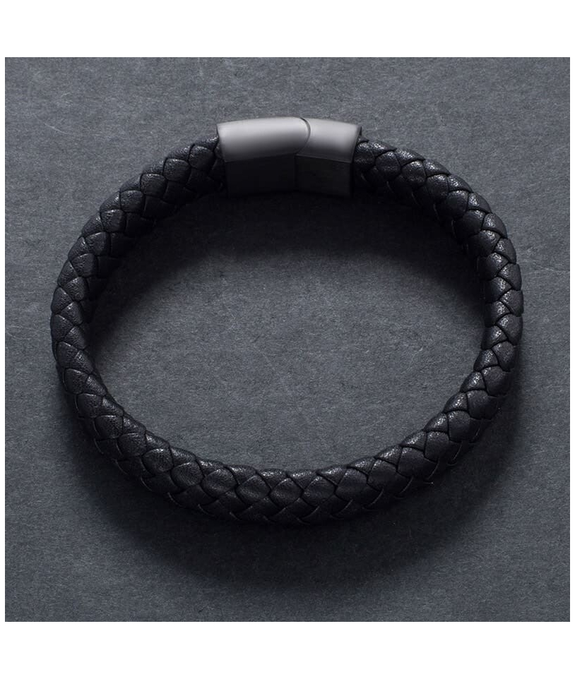 Bracelet Tressé en Cuir Noir - Élégance et Style Authe...