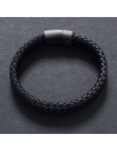 Bracelet Tressé en Cuir Noir - Élégance et Style Authe...