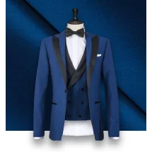 Smoking bleu intense en soie | Costume Privé Paris