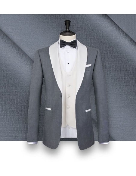 Smoking gris clair col châle : élégance | Costume Privé Paris