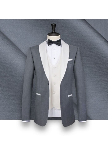 Smoking gris clair col châle : élégance intemporelle