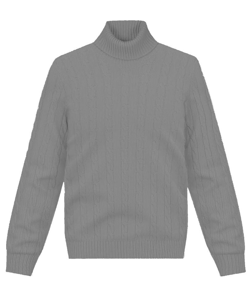 Pull col roulé torsade gris moyen
