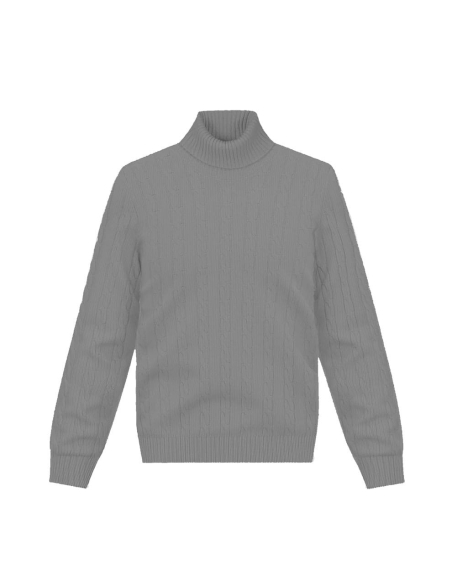 Pull col roulé torsade gris moyen