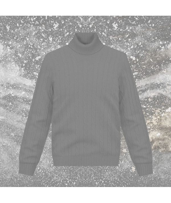 Pull col roulé torsade gris moyen