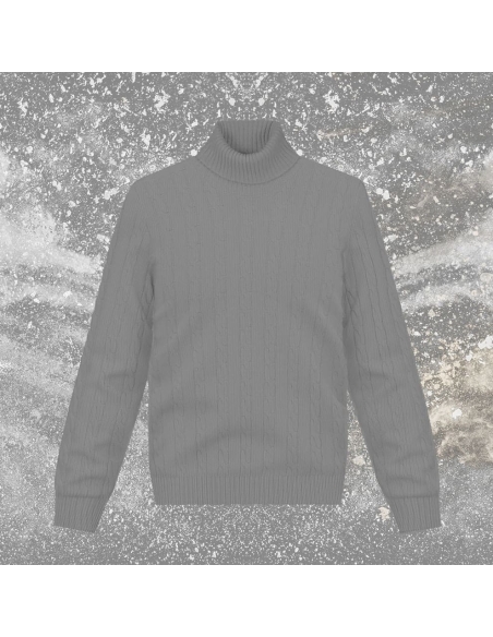 Pull col roulé torsade gris moyen