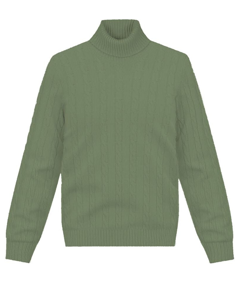 Pull col roulé torsade vert kaki