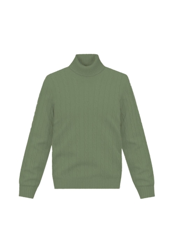 Pull col roulé torsade vert kaki