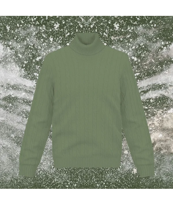 Pull col roulé torsade vert kaki | Costume Privé Paris