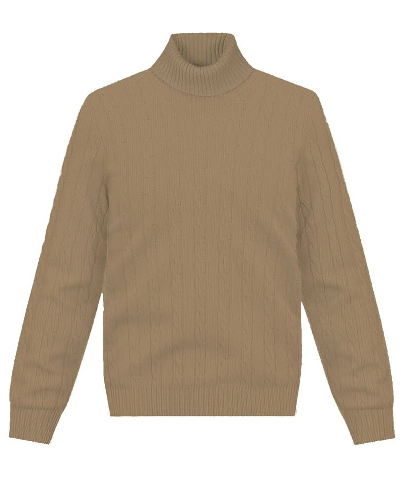 Pull col roulé torsade marron clair