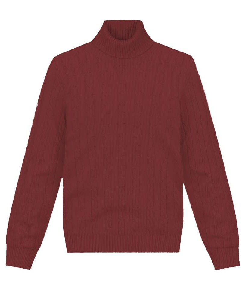 Pull col roulé torsade bordeaux