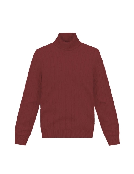 Pull col roulé torsade bordeaux