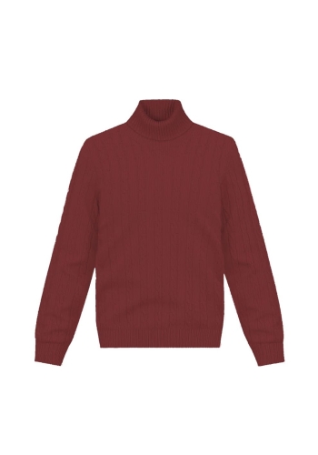 Pull col roulé torsade bordeaux