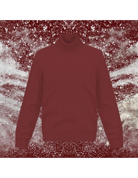 Pull col roulé torsade bordeaux