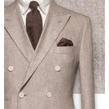 Blazer Beige Flanelle — détail tissu et finition sur mesure