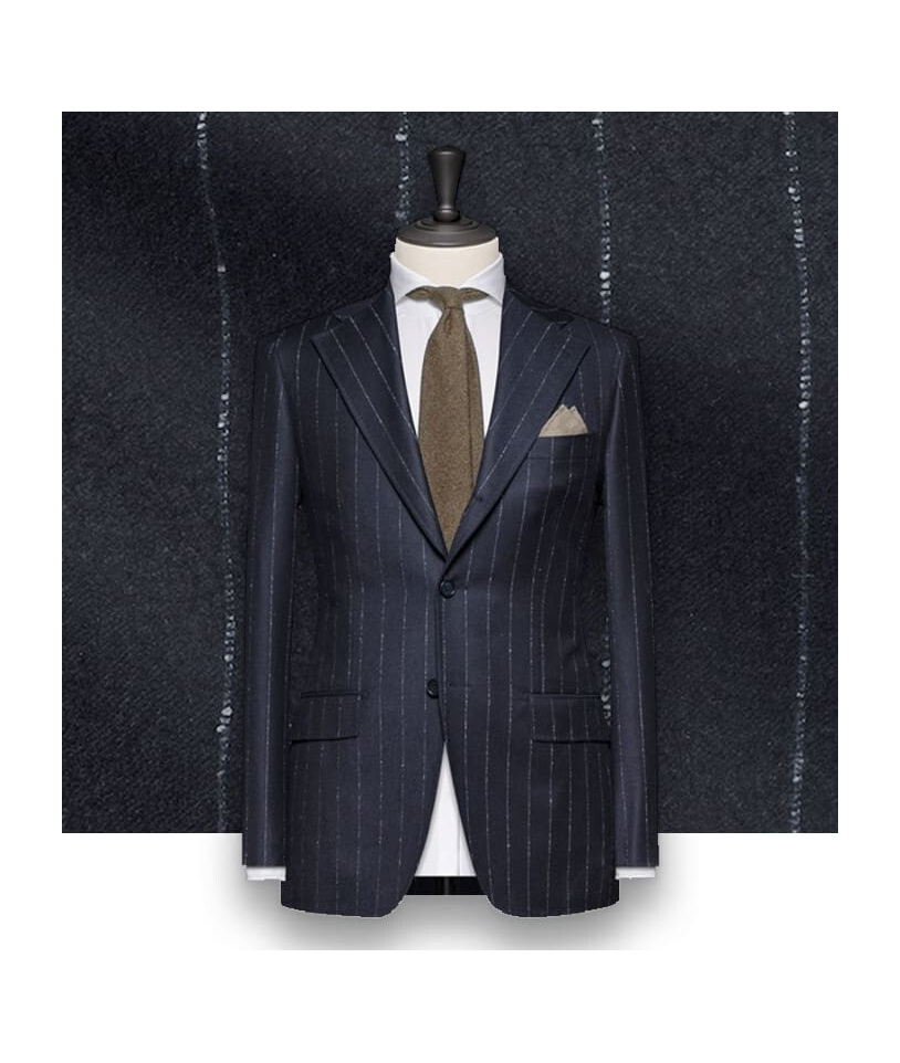 Costume Bleu Nuit Flanelle Rayures Craie - Élégance Ass...