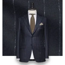 Costume Bleu Nuit Flanelle Rayures Craie | Costume Privé Paris