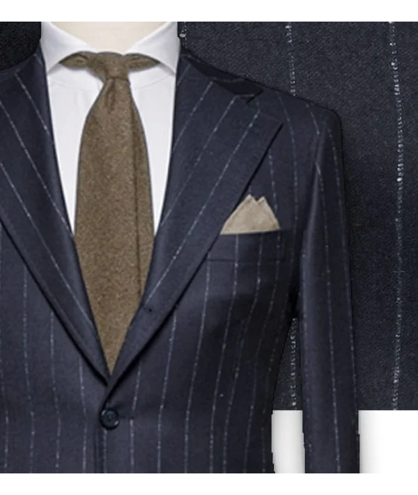 Costume Bleu Nuit Flanelle Rayures Craie | Costume Privé Paris