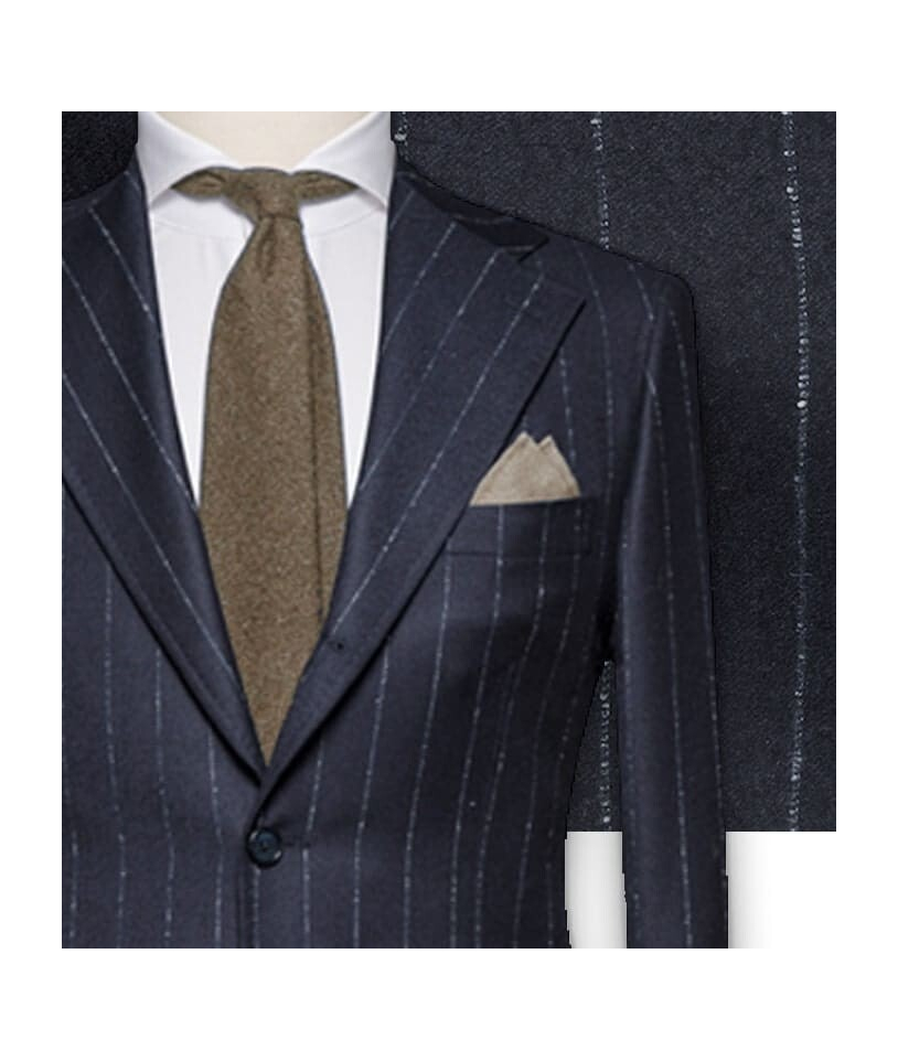 Costume Bleu Nuit Flanelle Rayures Craie - Élégance Ass...