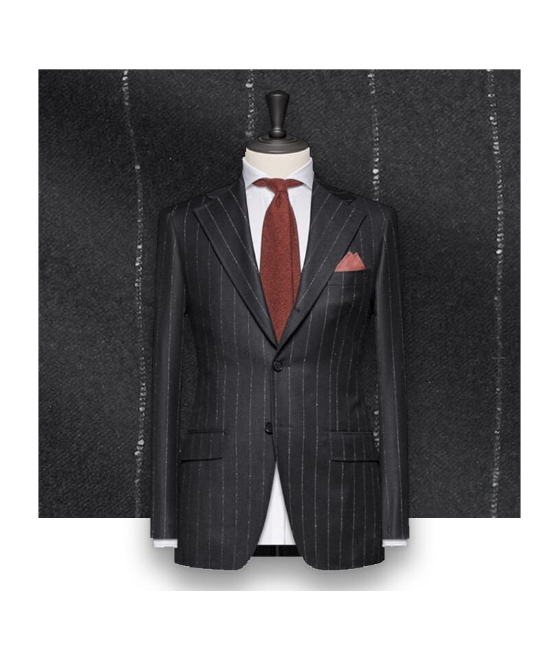 Costume Gris Flanelle Rayures Craie - Élégance Moderne