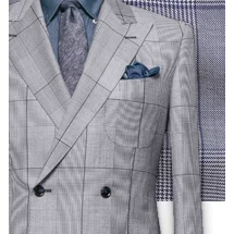 Costume Bleu Prince de Galles clair — détail tissu et finition sur mesure