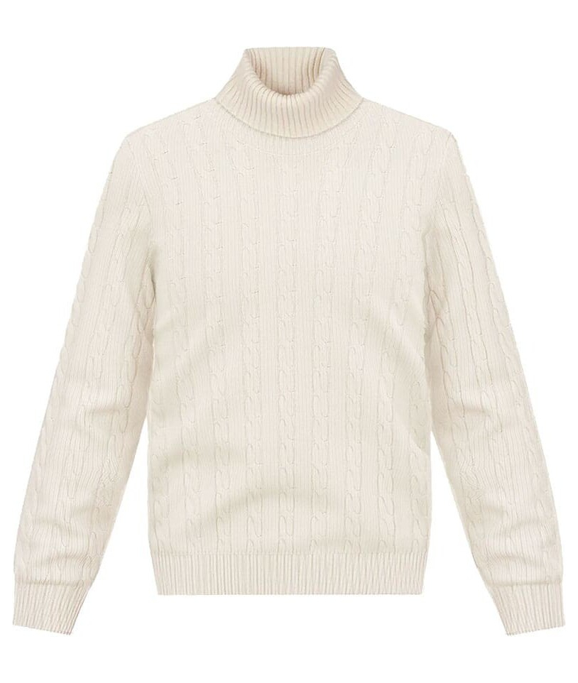 Pull col roulé torsade beige