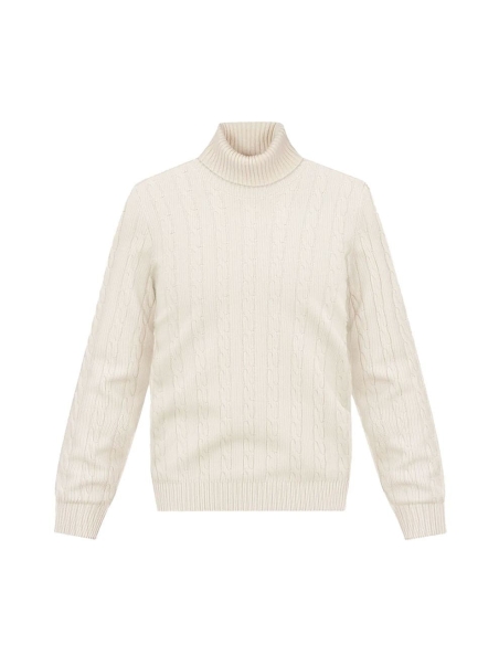 Pull col roulé torsade beige
