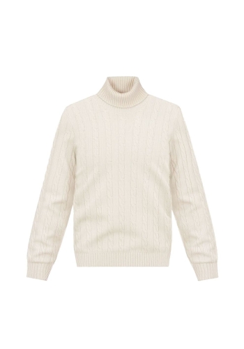 Pull col roulé torsade beige
