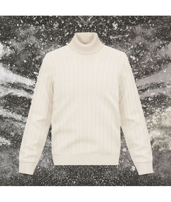Pull col roulé torsade beige