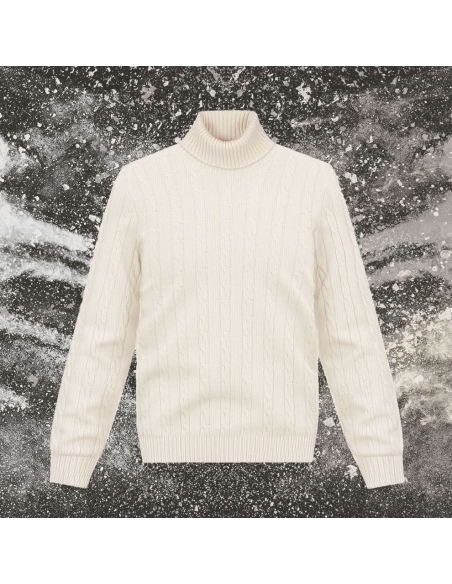 Pull col roulé torsade beige