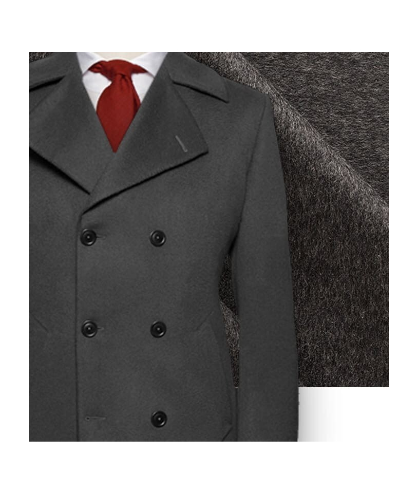 Manteau Caban Gris Anthracite en Laine & Cachemire