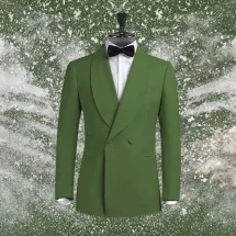 Smoking croisé 2 boutons col châle vert | Costume Privé Paris