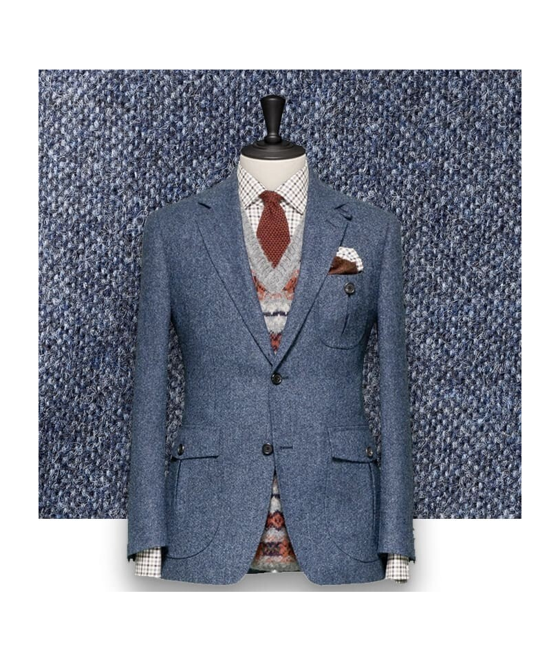 Blazer Bleu Gris Tweed Casual - Élégance Décontractée