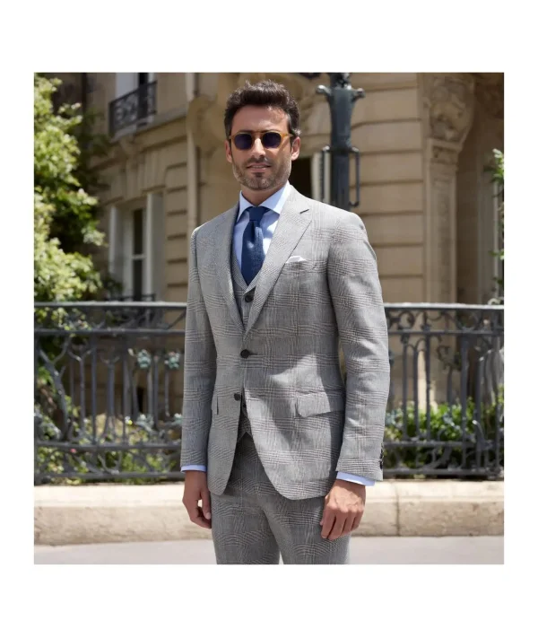 Costume Gris Prince de Galles clair — détail tissu et finition sur mesure
