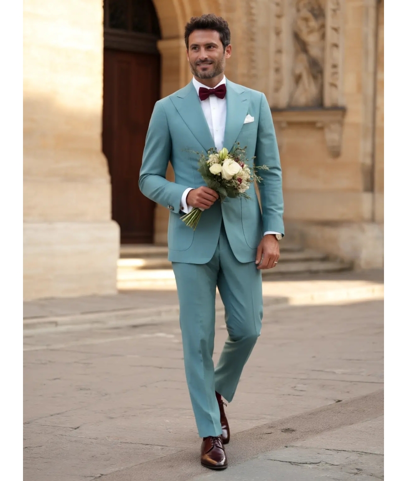 Costume mariage bleu turquoise