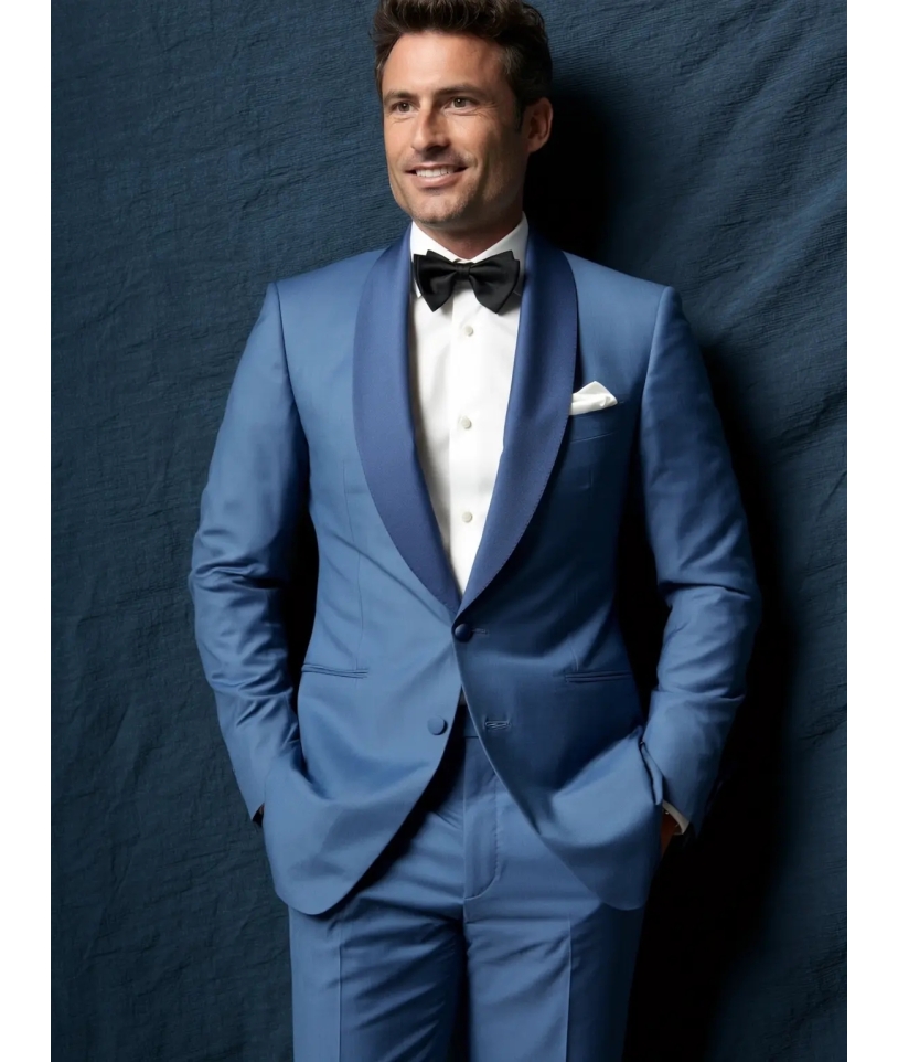 Smoking mariage bleu méditerranéen