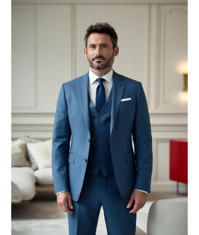 Costume Bleu Indigo 3 Pièces : Élégance Assurée!